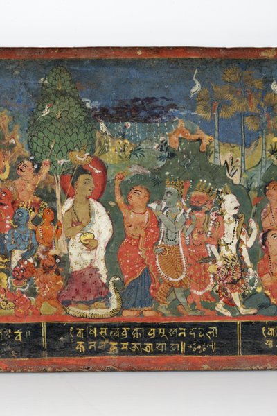Detal z okładki rękopisu buddyjskiego (nieprzezroczyste wc na drewnie) autorstwa Nepalese School