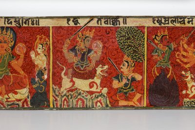 Detal z okładki rękopisu Devimahatmya (nieprzezroczyste wc na drewnie) autorstwa Nepalese School