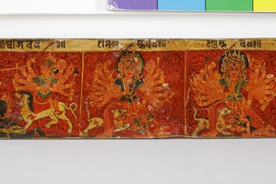 Detal z okładki rękopisu Devimahatmya (nieprzezroczyste wc na drewnie) autorstwa Nepalese School