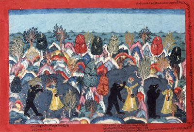 Kryszna walczący Jambavata, Król Niedźwiedzi, c. 1775 autorstwa Nepalese School