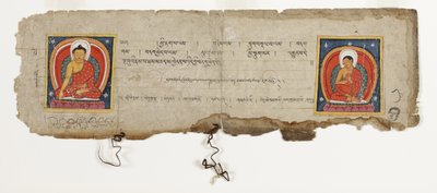 Strona z rękopisu buddyjskiego, prawdopodobnie z Mahashitalanika, ok. 1400 (nieprzezroczysta toaleta i atrament na papierze) autorstwa Nepalese School