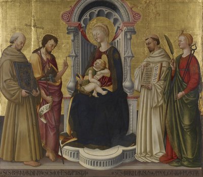 Dziewica z Dzieciątkiem na tronie z czterema świętymi, c.1450 (tempera i złoto na panelu) autorstwa Neri di Bicci