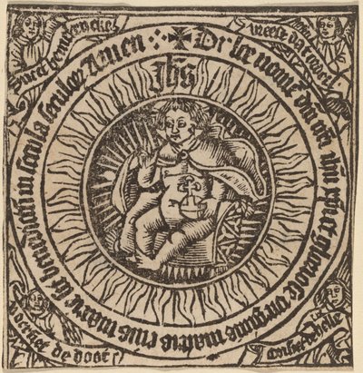Boskie Dzieciątko z Globusem w Kręgu z Czterema Aniołami autorstwa Netherlandish 15th Century