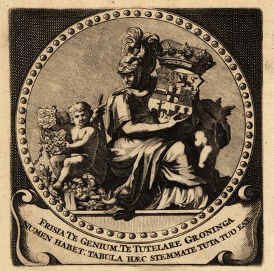 Alegoryczna figura Fryzji i Groningen z herbami autorstwa Netherlandish School