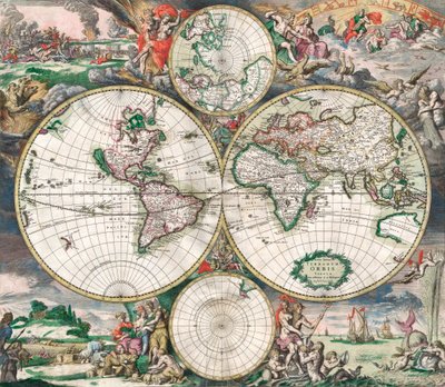 Antyczna holenderska mapa świata autorstwa Netherlandish School