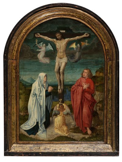 Kalwaria: Chrystus na krzyżu między Najświętszą Dziewicą a św. Janem (olej na desce) autorstwa Netherlandish School