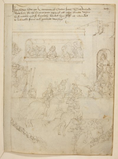 Bawełna Juliusz E. IV, art. 6, „Korowód Beauchamp”, c.1483 (atrament na welinie) autorstwa Netherlandish School