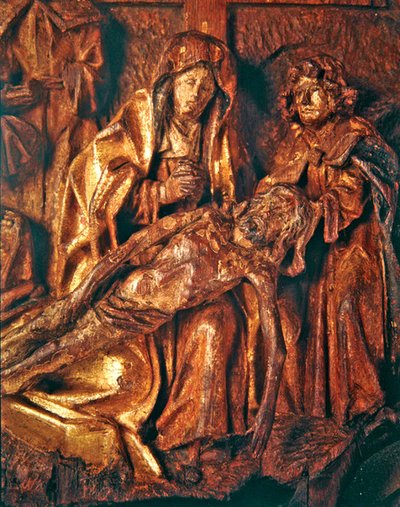 Żałoba po Zmarłym Chrystusie, ok. 1500 (drewno dębowe złocone i polichromowane) autorstwa Netherlandish School
