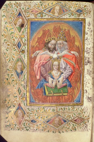 Ms 137 f.138v Trójca z Dziewicą, z Godzin Mądrości Przedwiecznej, c.1470-80 autorstwa Netherlandish School