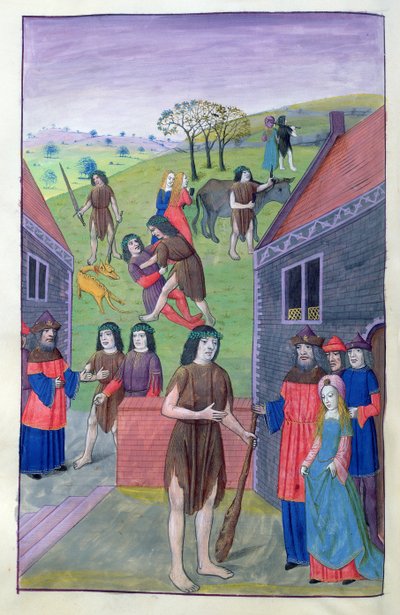 Ms 324 f.91 przeciwko Herkulesowi walczy z Acheloosem i bierze byka za róg, 1479 autorstwa Netherlandish School