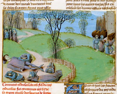 Ms. Royal 15 E.IV fol.187 Zgony z głodu, z „Chroniques d