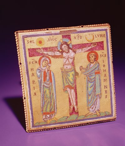 Tablica z Ukrzyżowaniem, ok.1150-75 (emalia champleve i cloisonne, stop miedzi i złocenie) autorstwa Netherlandish School