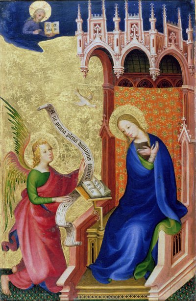 Zwiastowanie, ze składanego ołtarza, ok. 1400 (tempera i złoty płatek na desce) autorstwa Netherlandish School