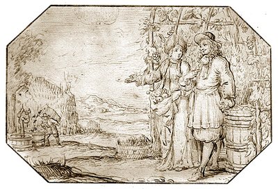Cztery pory roku: jesień - żniwa, ok. 1675 (długopis i sepia na papierze) autorstwa Netherlandish School