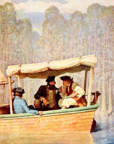 Kapitan Flood na spotkaniu w kutrze (kolor lito) autorstwa Newell Convers (after) Wyeth
