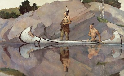 Indianie w kajaku autorstwa Newell Convers Wyeth