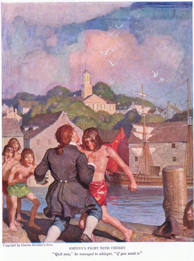 Johnny walczy z Cherry! Przestań, zdołał wyszeptać: Jeśli chcesz. , 1928 autorstwa Newell Convers Wyeth