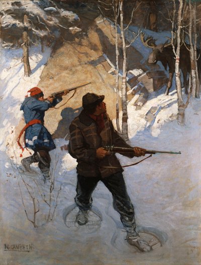 Polowanie na łosia (olej na płótnie) autorstwa Newell Convers Wyeth