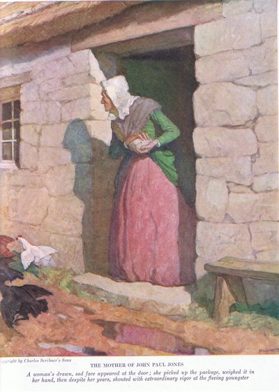 Matka Johna Paula Jonesa: W drzwiach pojawiła się ściągnięta, smutna twarz kobiety; wzięła paczkę i zważyła ją w dłoniach, 1928 autorstwa Newell Convers Wyeth