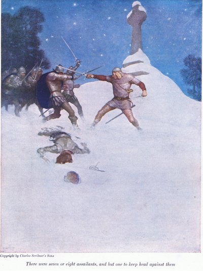 Napastników było siedmiu lub ośmiu i tylko jeden trzymał się przeciwko nim, 1916 autorstwa Newell Convers Wyeth