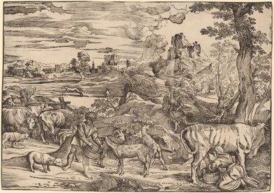 Krajobraz z dojarką autorstwa Niccolò Boldrini after Titian
