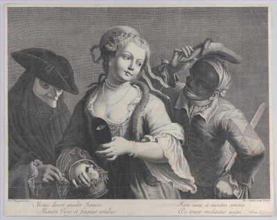 Trzy figurki w połowie długości z karnawału weneckiego, 1750-1822., 1750-1822. autorstwa Niccolò Cavalli