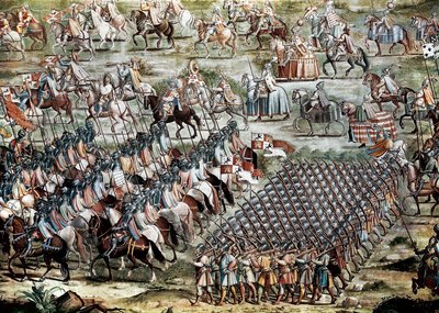 Bitwa pod Higueruelą 1 lipca 1431 r. przeciw wojskom Jana II Kastylii (1405-1454) i Mohammeda IX autorstwa Niccolo (and workshop) Granello