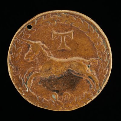 Jednorożec i Tau-Krzyż [rewers], c. 14801486. autorstwa Niccolo Fiorentino