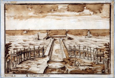 Kolumnada „Galeria krzywych” przy Gateway w Peterhofie. Projekt - Nicola Michetti (1675-1759). Pióro, brązowy tusz indyjski na papierze autorstwa Niccolo Michetti