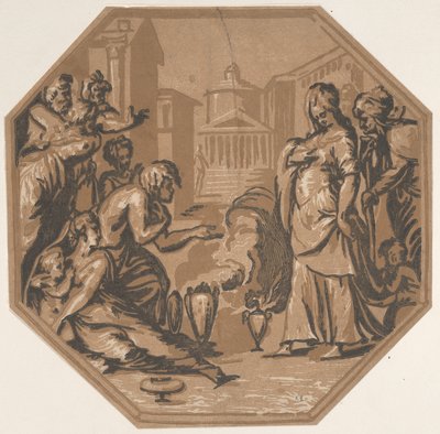 Ludzie oddający hołd pięknu Psyche, ok. 1540-50., ca. 1540-50. autorstwa Niccolo Vicentino