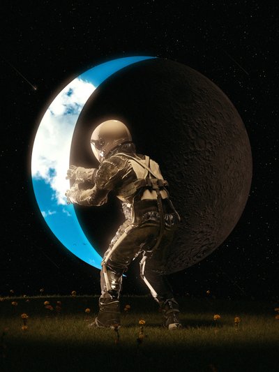 Astronauta trzymający Księżyc autorstwa Nicebleed