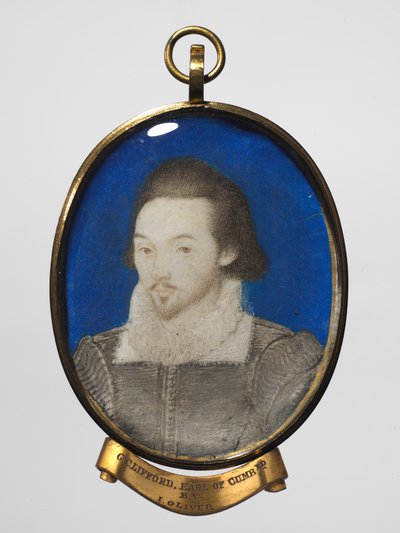 Portret mężczyzny, ok. 1600 (w/c na welinie ze złotą obwódką w pozłacanej metalowej ramie) autorstwa Nicholas (manner of) Hilliard