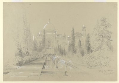 Taj Mahal, Agra, 24 stycznia 1870 (ołówek z białym podwyższeniem na papierze) autorstwa Nicholas Chevalier
