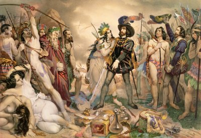 Podbój Meksyku: Hernando Cortes niszczy swoją flotę w Vera Cruz, 1519 r. autorstwa Nicholas Eustache Maurin