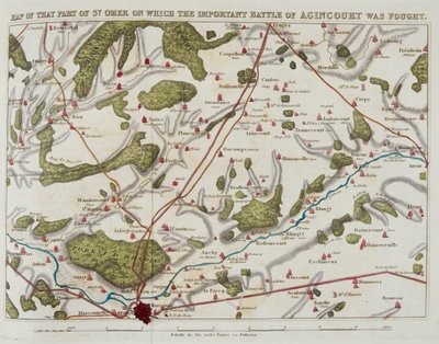Mapa tej części St. Omer, na której rozegrała się ważna bitwa pod Agincourt, ilustracja z „Historii Agincourt; i wyprawy Henryka Piątego do Francji... autorstwa Nicholas Harris Nicolas