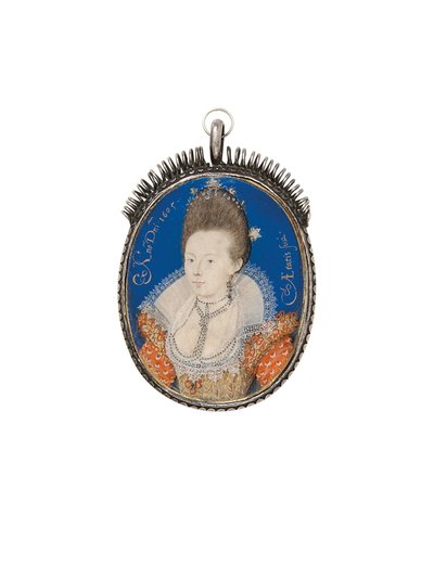 Dama w złotej sukience z wysoką kryzą, 1605 autorstwa Nicholas Hilliard