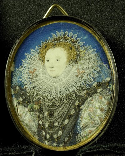 Elżbieta I królowa Anglii, ok. 1600 (pergamin, srebro i szkło) autorstwa Nicholas Hilliard