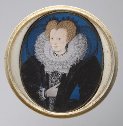 Portret kobiety, ok. 1590 (akwarela na welinie w oryginalnej kopercie z kości słoniowej) autorstwa Nicholas Hilliard
