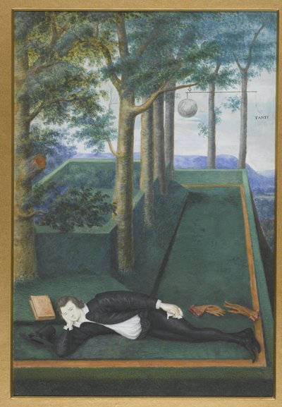 Portret leżącej szlachcica na zarośniętym dworze; Portret Henry Percy, 9. hrabia Northumberland autorstwa Nicholas Hilliard