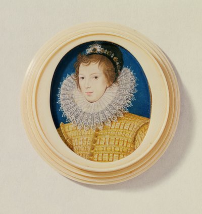 Młody mężczyzna w kolorze żółtym z czepkiem i piórem, ok. 1585-90 (wc na welinie) autorstwa Nicholas Hilliard