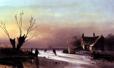 Scena wieczorna na lodzie autorstwa Nicholas Jan Roosenboom