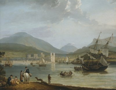 Zamek i zatoka Caernarvon (olej na płótnie) autorstwa Nicholas Pocock