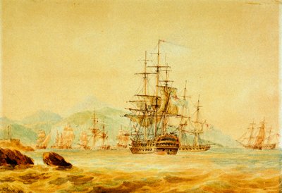 "Agamemnon" odcina francuskie statki z Port Maurice, niedaleko Oneglia autorstwa Nicholas Pocock