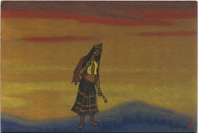 Dziewczyna w niewoli z różą, projekt kostiumów do „Tańców połowieckich” z opery Borodina „Książę Igor”, 1943 autorstwa Nicholas Roerich