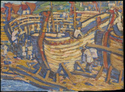 Budowa statków. Szkic do obrazu o tym samym tytule, 1903 autorstwa Nicholas Roerich