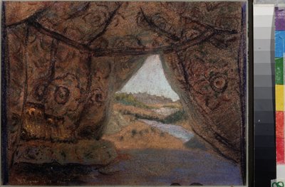 Scenografia do opery La Pskovitaine (Pskowa Panna) Mikołaja (Nikołaja) Rimskiego Korsakowa (1844-1908). Praca Mikołaja Roericha (1874-1947), pastel na tekturze autorstwa Nicholas Roerich