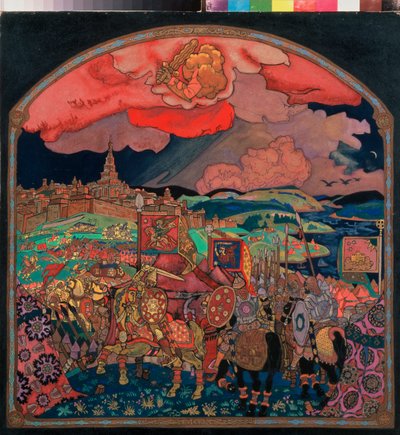 Podbój Kazania (Rosja) (obecna Republika Tatarstanu) w 1552 r. Podbój prowadzony przez Iwana IV, zwanego Groźnym (1530-1584), który w ten sposób zagarnął Chanat Kazański, wypędził i odtworzył terytorium Moskwy i stał się pierwszy car Rosji autorstwa Nicholas Roerich