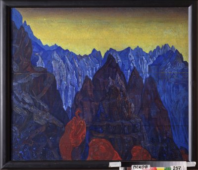 Krzyk węża. (górski krajobraz Tybetu). Obraz Mikołaja Roericha (1874-1947), tempera na drewnie autorstwa Nicholas Roerich