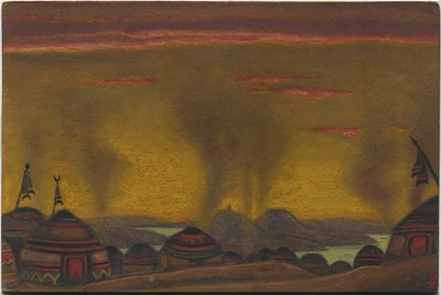 Obóz Połowiecki, wystrój „Tańce połowieckie” z opery Borodina „Książę Igor”, 1943 autorstwa Nicholas Roerich
