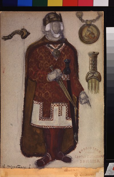 Projekt kostiumów do opery Tristan i Izolda Ryszarda Wagnera (1813-1883). Praca Nicholasa Roericha (1874-1947), ołówek, gwasz i tusz na papierze autorstwa Nicholas Roerich